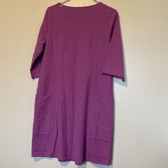 Soft Surroundings pocket Carpe Diem gauze Iris Orchid Gauze 3/4 Slv Shift Dress - Picture 7 of 15